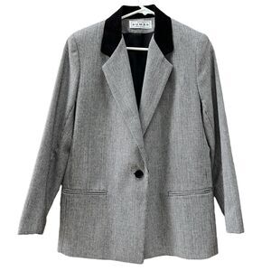 Dumas Vintage Houndstooth Blazer Jacket Black & White Velvet Collar Womens 6P